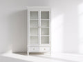 Vetrina-Legno-Vetro-Metallo-88x40x180 cm-Bianco-Oro-Stile classico