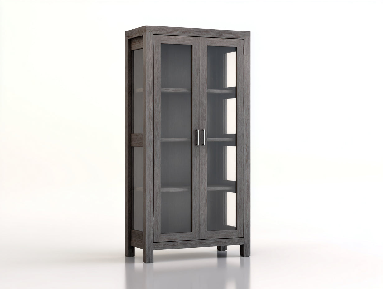 Vetrina-Legno-Vetro-Metallo-74x36x170 cm-Grigio scuro-Stile moderno