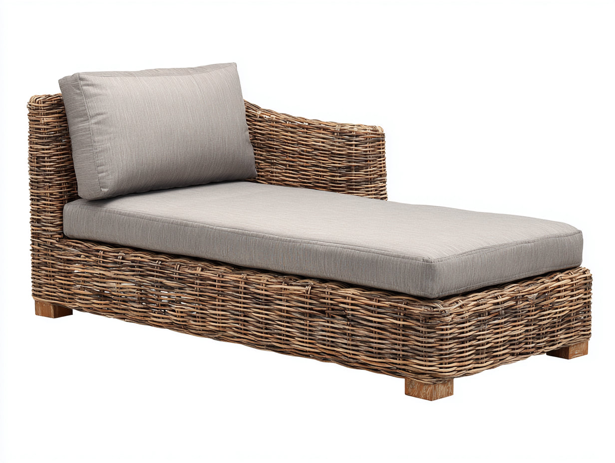 Lettino prendisole - rattan-legno-tessuto - 180x76x74 cm - Beige-Marrone - stile naturale