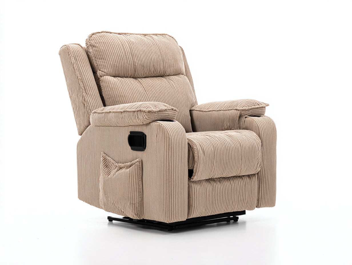 Poltrona reclinabile - Velluto a coste - 97x91x107 cm - Beige crema - Minimalista