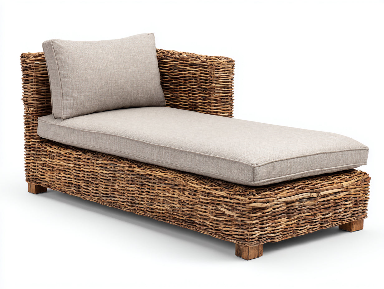 Lettino prendisole - rattan-legno-tessuto - 182x75x76 cm - Beige-Marrone - stile naturale