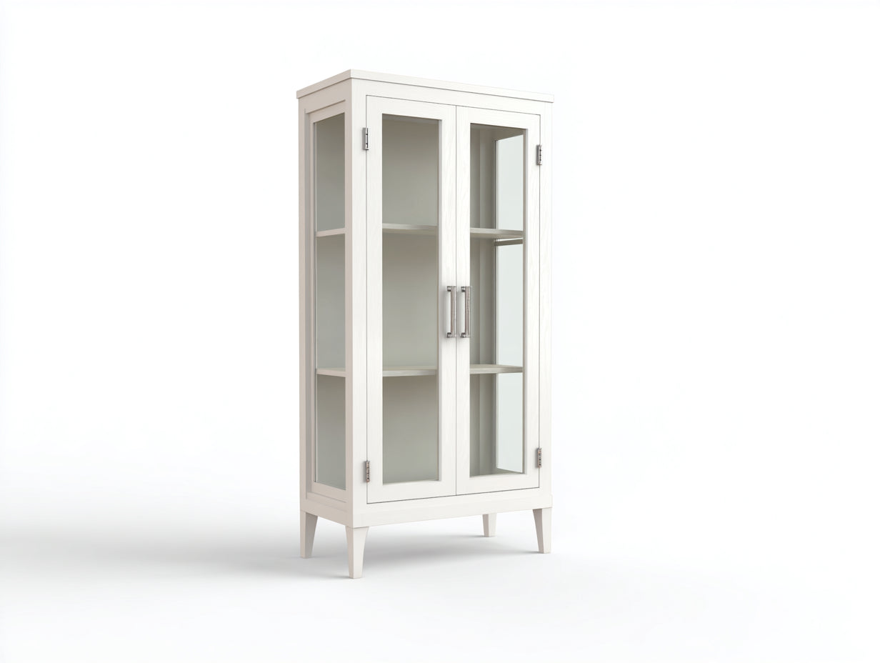 Vetrina-Legno-Vetro-Metallo-70x34x160 cm-Bianco-Argento-Stile moderno