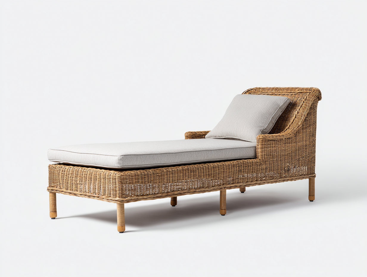 Lettino prendisole - rattan-tessuto-metallo - 184x70x78 cm - Beige-Marrone - stile naturale