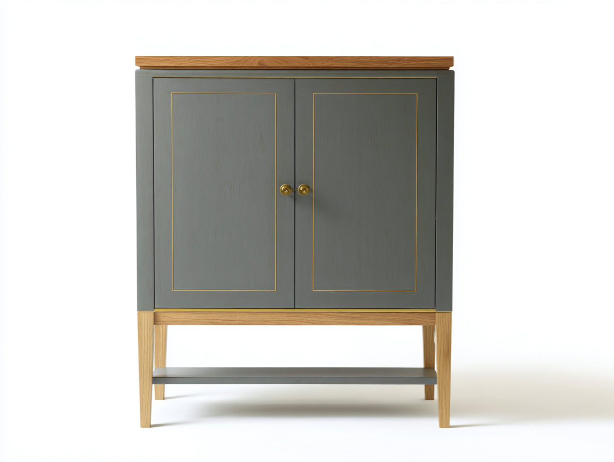 Credenza-Legno-126x40x92 cm-Grigio-Marrone-Oro-Stile moderno