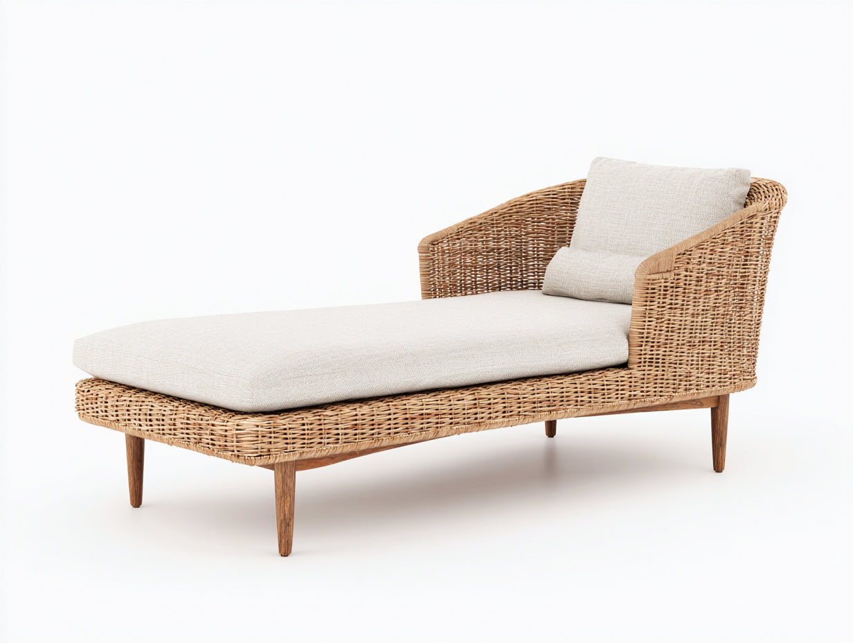 Lettino prendisole - rattan-legno-tessuto - 176x78x81 cm - Beige-Marrone - stile naturale