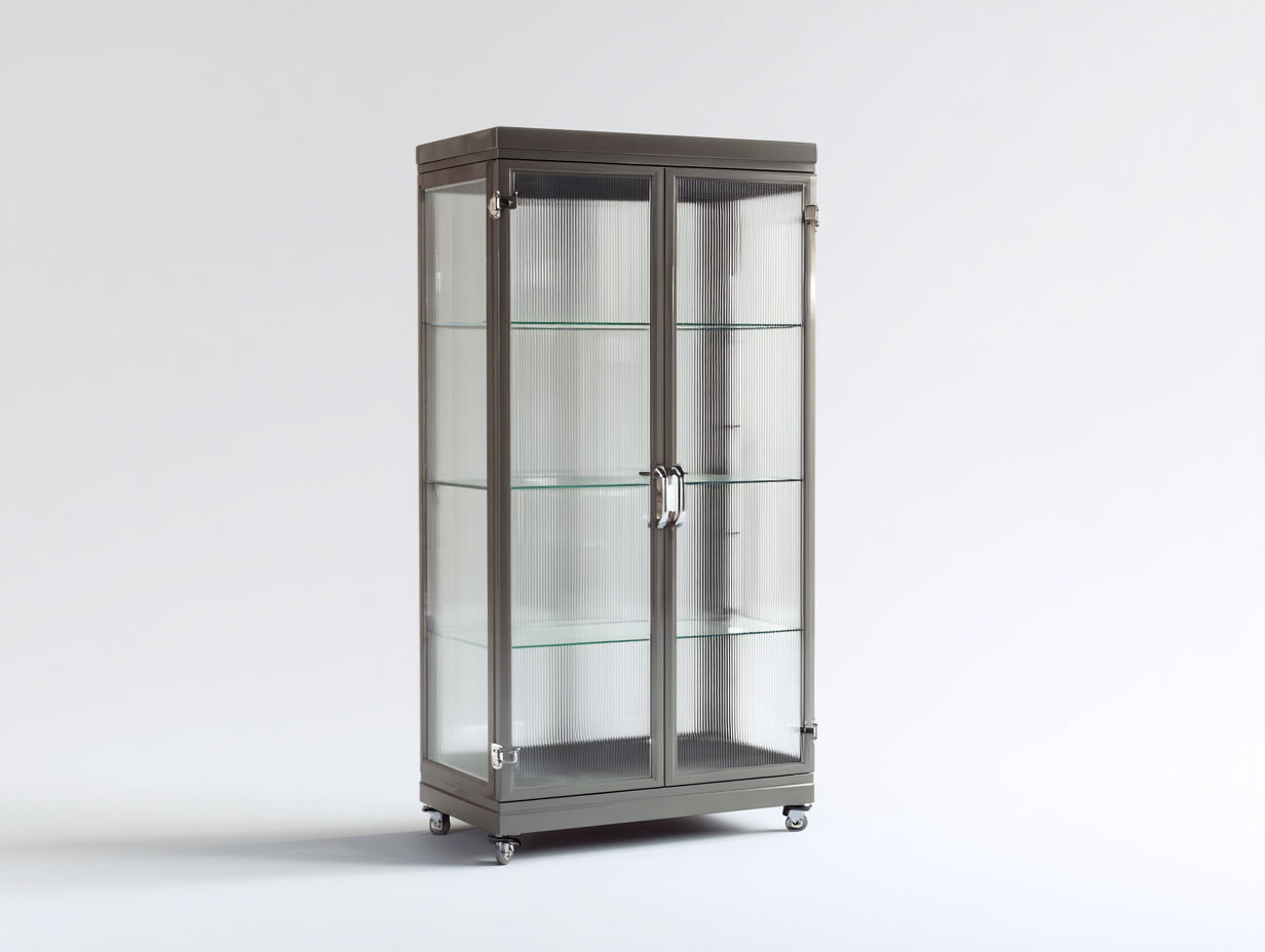 Vetrina-Metallo-Vetro-80x40x160 cm-Grigio-Stile moderno