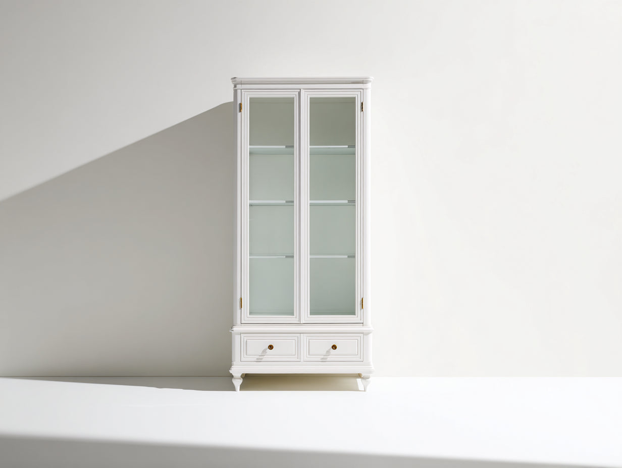 Vetrina-Legno-Vetro-Metallo-72x35x170 cm-Bianco-Oro-Stile classico