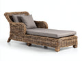 Lettino prendisole - rattan-legno-tessuto - 186x77x82 cm - Grigio-Marrone - stile naturale