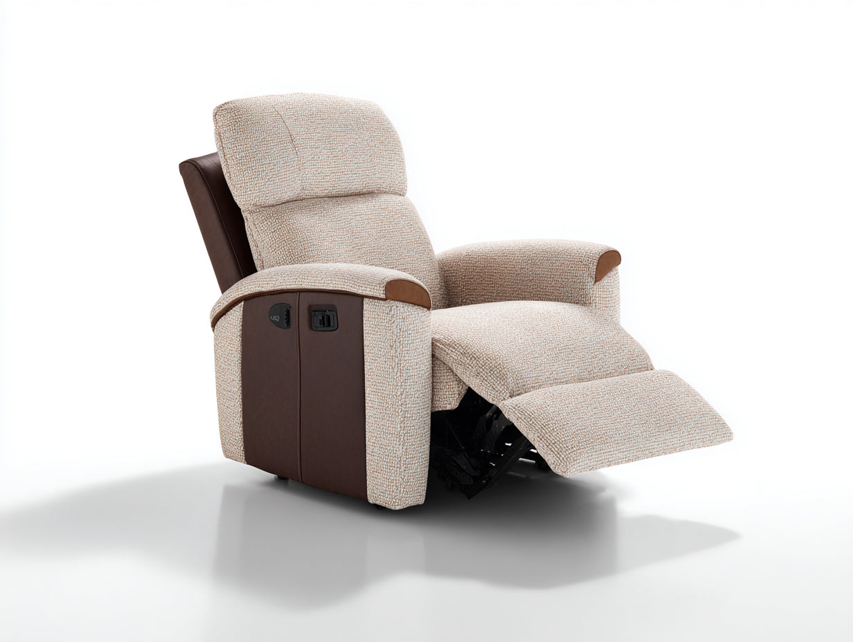Poltrona reclinabile - Tessuto-Legno - 101x94x109 cm - Beige chiaro-Marrone - Scandinavo