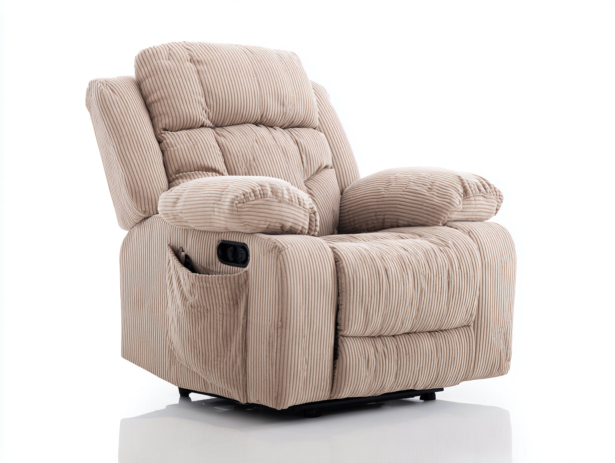 Poltrona reclinabile - Velluto a coste - 98x94x108 cm - Beige chiaro - Moderno