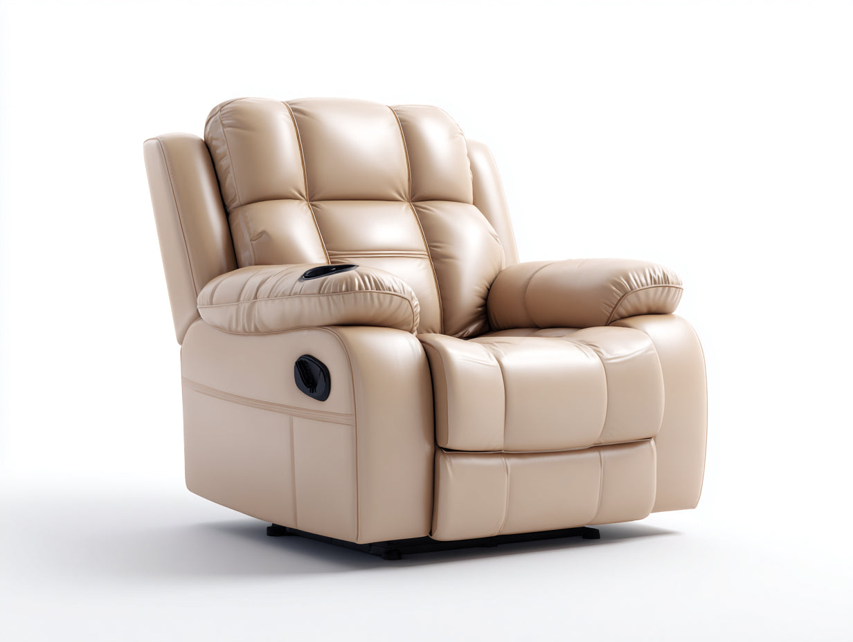 Poltrona reclinabile - Pelle sintetica - 102x96x111 cm - Beige champagne - Elegante