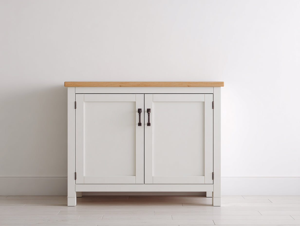 Credenza-Legno-128x43x84 cm-Bianco-Marrone-Stile classico