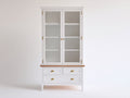 Vetrina-Legno-Vetro-Metallo-98x42x182 cm-Bianco-Naturale-Oro-Stile classico