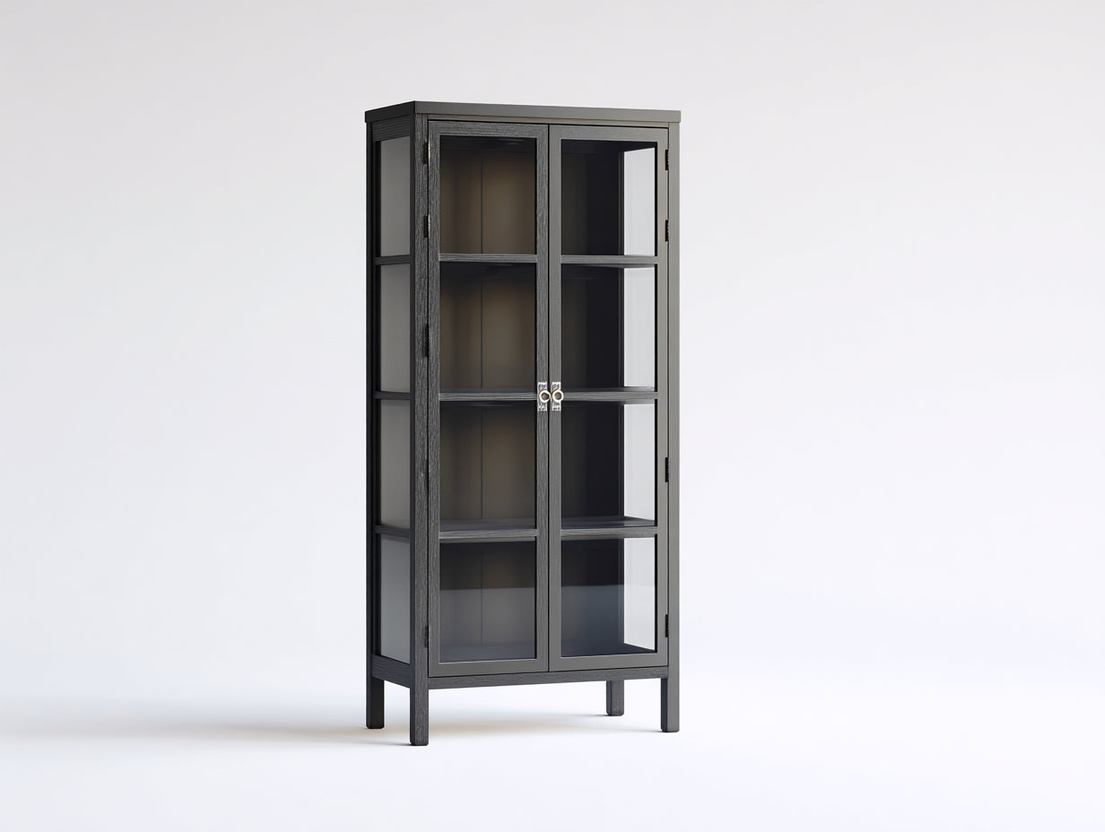 Vetrina-Legno-Vetro-Metallo-76x36x165 cm-Nero-Stile moderno